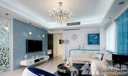 歐式藍色時尚70平米小戶型客廳電視背景墻裝修效果圖