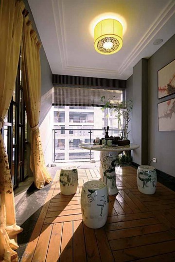 中式雅致端莊90平米二居室陽(yáng)臺(tái)吊頂裝修效果圖