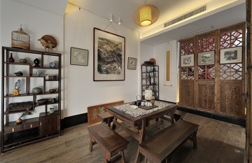 精致古典中式90平米復式餐廳背景墻裝修效果圖