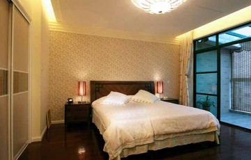 中式簡約雅致100平米復式臥室背景墻裝修效果圖