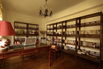 古典大氣中式風格280平米別墅書房背景墻裝修效果圖