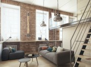 現代舒適北歐風格90平米復式loft客廳吊頂裝修效果圖
