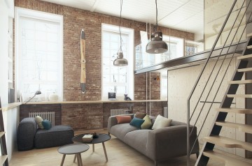 現代舒適北歐風格90平米復式loft客廳吊頂裝修效果圖