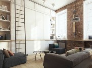 現代舒適北歐風格90平米復式loft客廳背景墻裝修效果圖