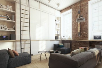 現代舒適北歐風格90平米復式loft客廳背景墻裝修效果圖